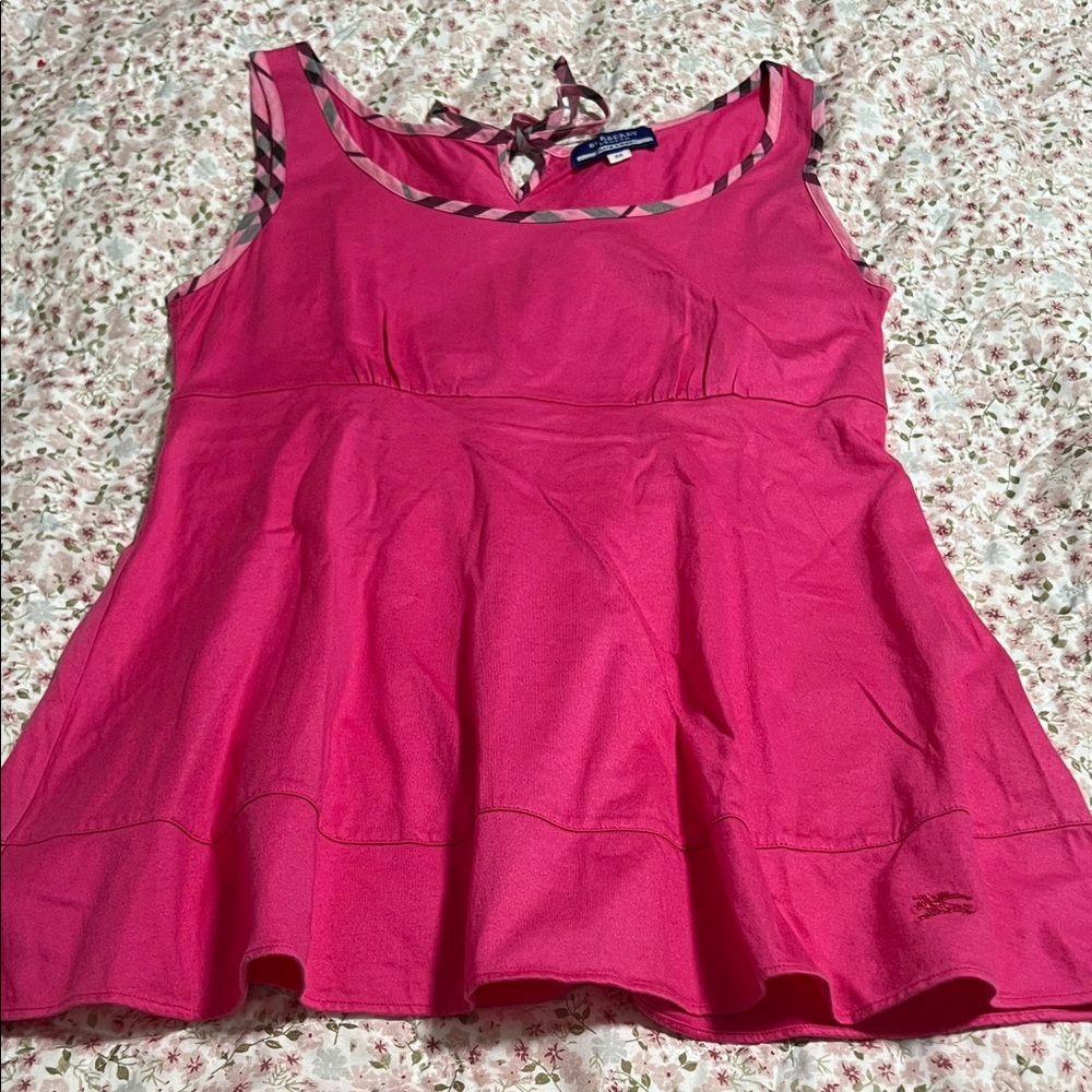 Burberry Blue Label Hot Pink Peplum Tank with Signature Trim